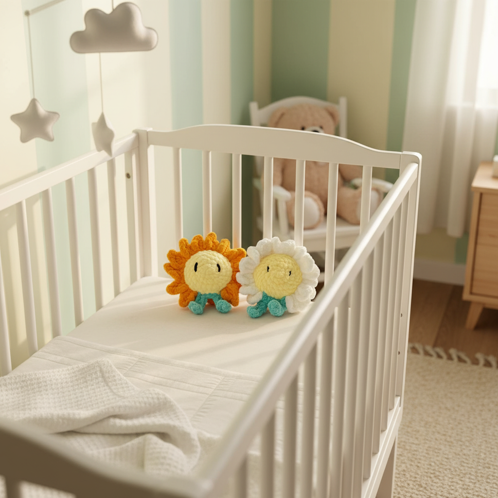 Handmade Crochet Flower Rattle – Plush Daisy Baby Toy